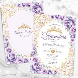 Lilac Purple Gold Floral Quinceanera