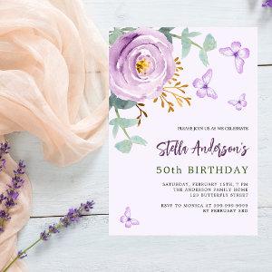 Lilac purple rose floral butterfly birthday