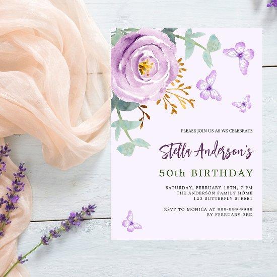 Lilac purple rose floral butterfly luxury birthday