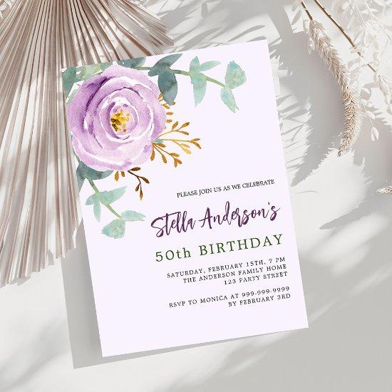 Lilac purple rose floral greenery luxury birthday