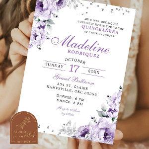 Lilac Purple Silver Floral Quinceanera