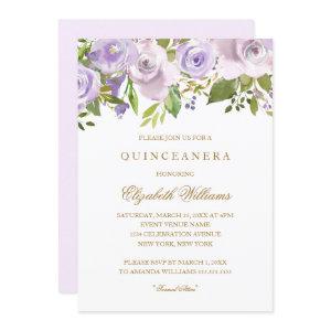 Lilac Purple Watercolor Floral Quinceanera Invite