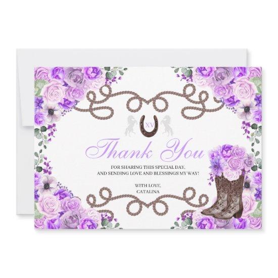Lilac Purple Western Horse Quinceanera Thank You