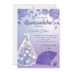 Lilac roses romantic Glitter dress fan Quinceañera