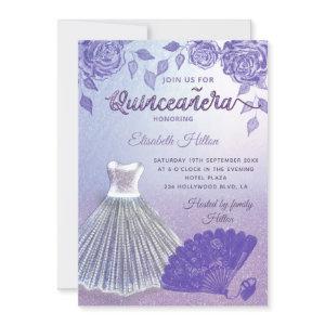 Lilac roses romantic Glitter dress fan Quinceañera