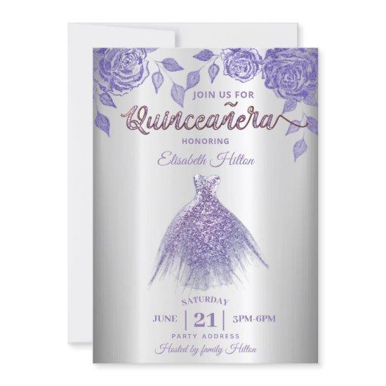 Lilac roses romantic Glitter dress  Quinceañera  I
