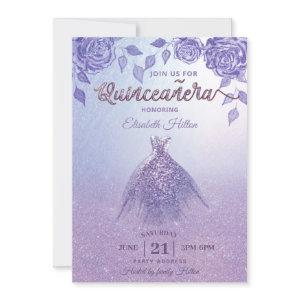 Lilac roses romantic Glitter dress  Quinceañera