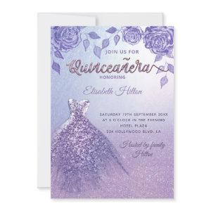Lilac roses romantic Glitter dress  Quinceañera