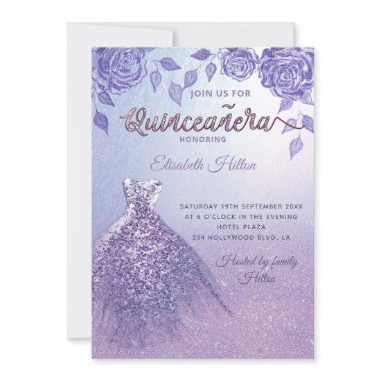 Lilac roses romantic Glitter dress  Quinceañera