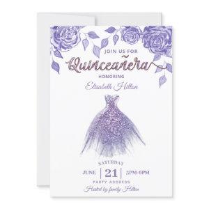 Lilac roses romantic Glitter dress  Quinceañera