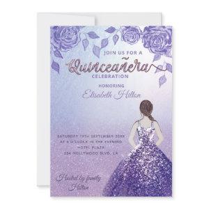 Lilac roses romantic Glitter dress  Quinceañera