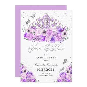 Lilac & Silver Tiara Save The Date Quinceañera