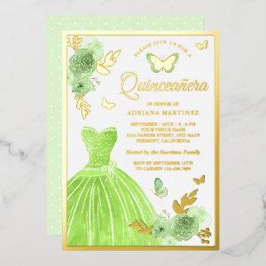 Lime Green Floral Dress Butterfly Quinceanera Gold Foil
