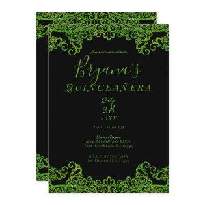 Lime Green Sparkle Glitter Black Quinceañera