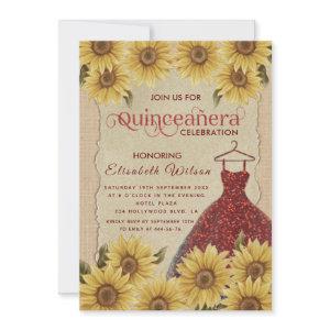 Linen vintage  sunflower red dress Quinceañera