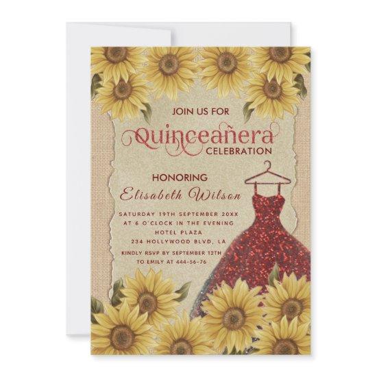 Linen vintage  sunflower red dress Quinceañera