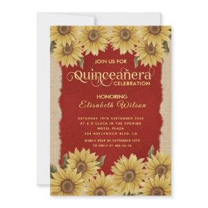 Linen vintage sunflower red  Quinceañera Invitatio