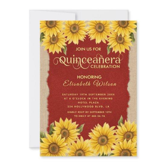 Linen vintage sunflower red  Quinceañera