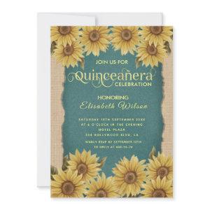 Linen vintage sunflower turquoise Quinceañera