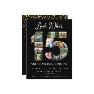 look who's 15 Photo Collage quinceanera invite