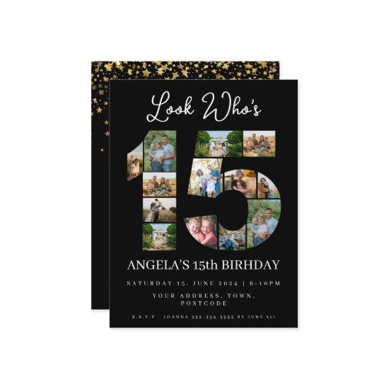 look who's 15 Photo Collage quinceanera invite