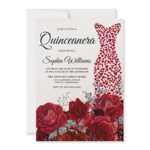 Love Heart Dress Red Roses Quinceanera Party