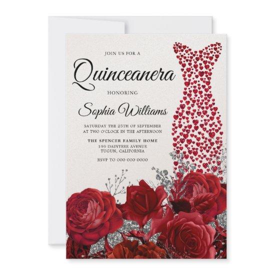Love Heart Dress Red Roses Quinceanera Party