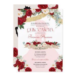 Lovely Charro Elegant Red White Floral Quinceañera