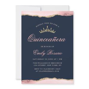 Lovely navy blue & blush agate quinceañera