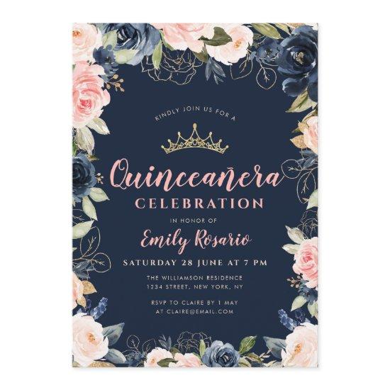 Lovely navy blue & blush floral quinceañera
