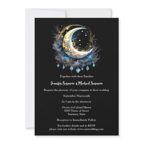 Lunar moon black blue starry night elegant
