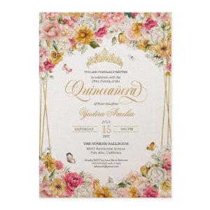 Lush Blush Elegant Floral Buttefly Quinceanera Inv
