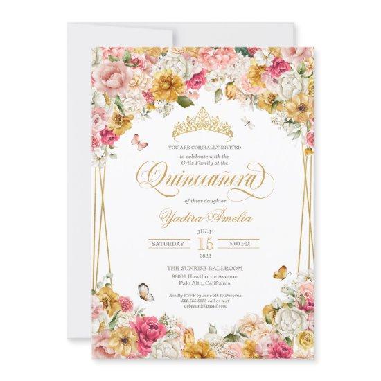 Lush Blush Elegant Floral Buttefly Quinceanera