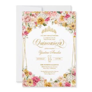 Lush Blush Pink Yellow Floral Elegant Quinceanera