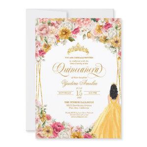 Lush Blush Pink Yellow Flowers & Gown Quinceanera