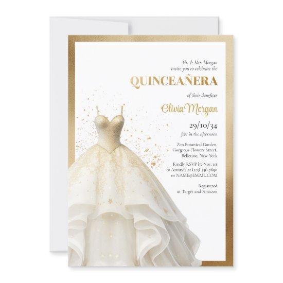 Lux elegant gold ball dress glamour Quinceañera