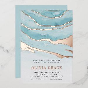 Luxe Aqua Marble Quinceanera Foil