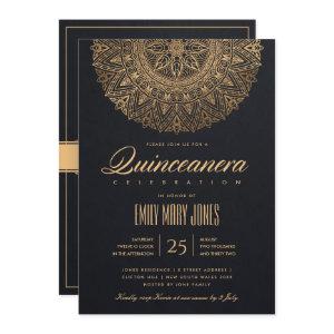 LUXE BLACK GOLD CLASSIC ORNATE MANDALA QUINCEANERA