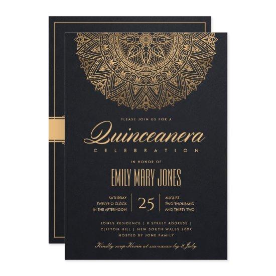 LUXE BLACK GOLD CLASSIC ORNATE MANDALA QUINCEANERA