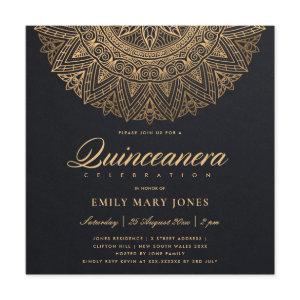 LUXE BLACK GOLD CLASSIC ORNATE MANDALA QUINCEANERA