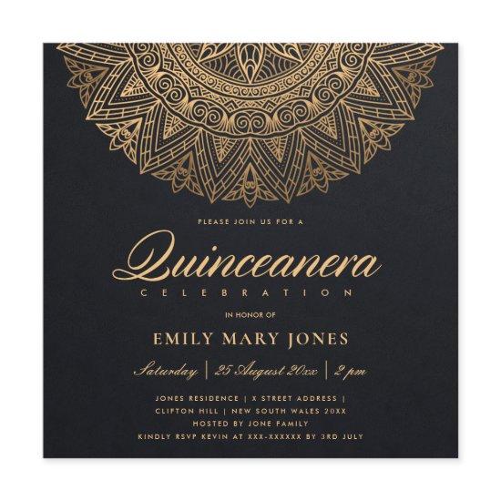 LUXE BLACK GOLD CLASSIC ORNATE MANDALA QUINCEANERA