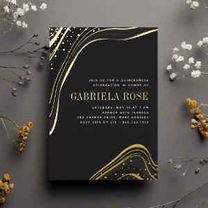 Luxe Black & Gold Liquid Marble Quinceanera Foil