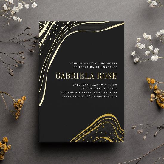 Luxe Black & Gold Liquid Marble Quinceanera Foil