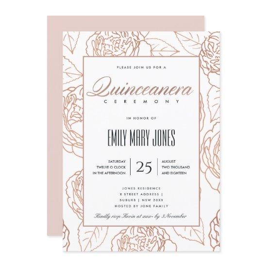 LUXE BLUSH PINK ROSE GOLD FLORAL QUINCEANERA