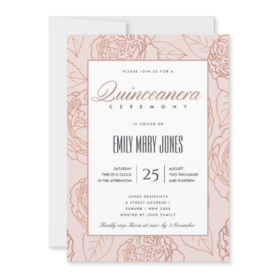 LUXE BLUSH PINK ROSE GOLD FLORAL QUINCEANERA