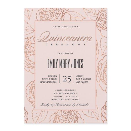 LUXE BLUSH PINK ROSE GOLD FLORAL QUINCEANERA