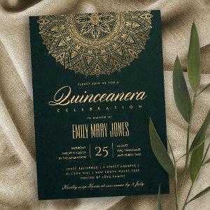 LUXE GREEN GOLD CLASSIC ORNATE MANDALA QUINCEANERA
