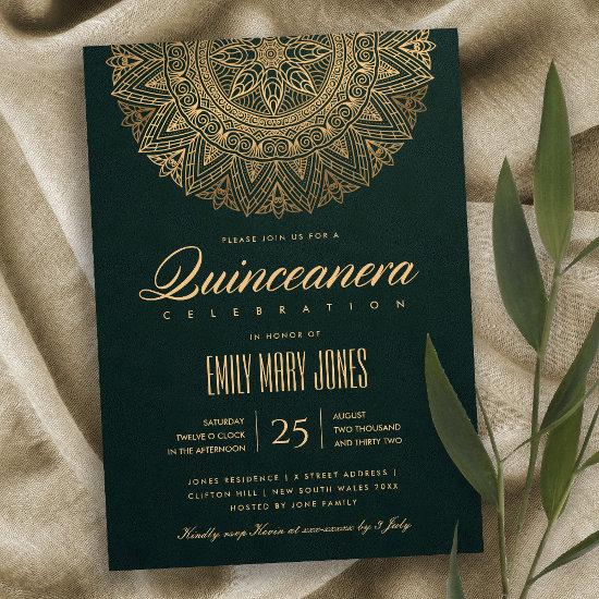 LUXE GREEN GOLD CLASSIC ORNATE MANDALA QUINCEANERA