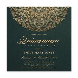 LUXE GREEN GOLD CLASSIC ORNATE MANDALA QUINCEANERA