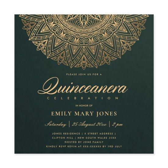 LUXE GREEN GOLD CLASSIC ORNATE MANDALA QUINCEANERA